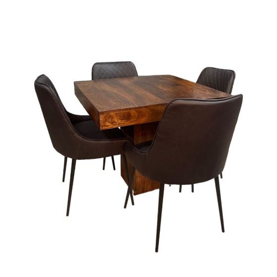 Dakota 90cm Cube Dining Table & 4 Henley Faux Leather Dining Chairs