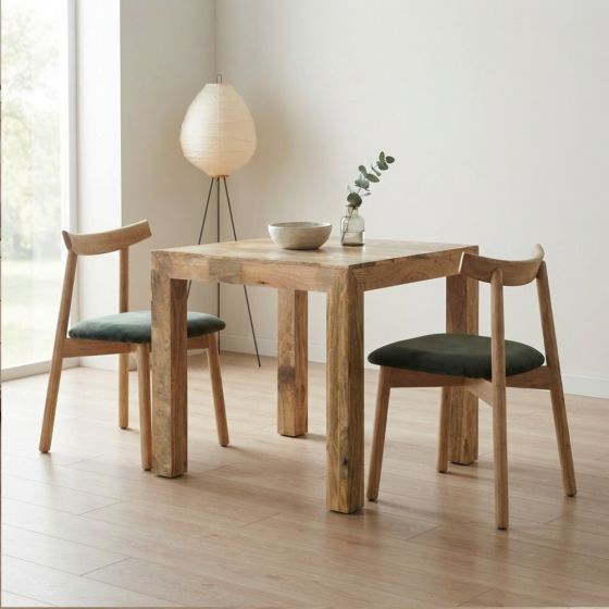 Mango Light Wood 80CM Table & 2 Japandi Chairs (3 Colours)