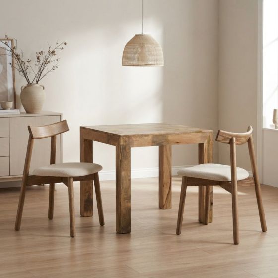 Light Dakota Mango Wood 80CM Table & 2 Japandi Chairs (3 Colours) 