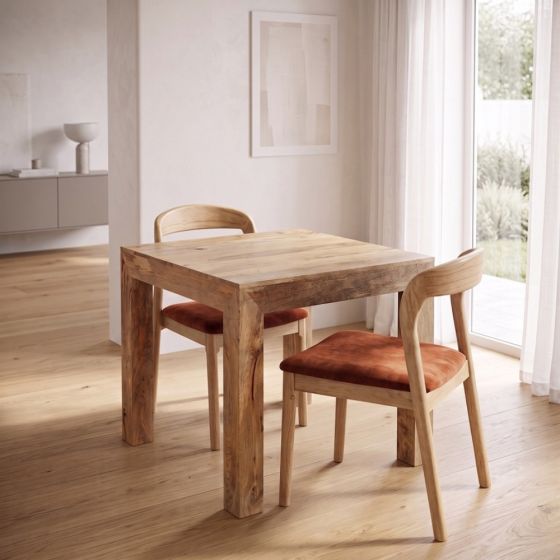 Light Dakota Mango Wood 80CM Table & 2 Stacking Oslo Chairs (3 Colours) - Due 14th September