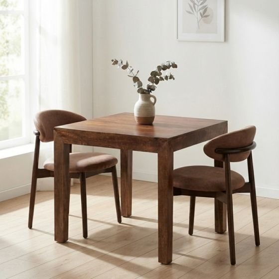 Dakota 80cm Dining Table & 2 Scandi Tan Faux Leather Chairs - Due 19th October