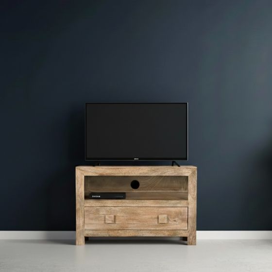 Oak Stain Dakota Mango Wood 85cm 1 Drawer TV Unit - In Stock