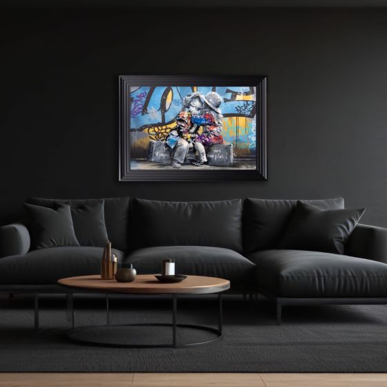 Two Children Graffiti Framed Art - In Stock