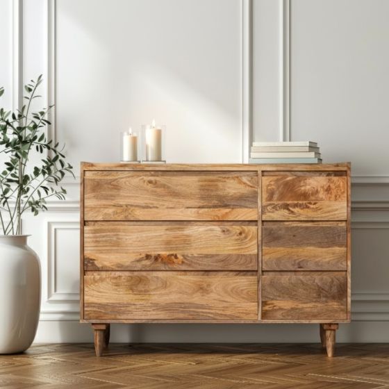 Scandi Mango 115cm 6 Drawer Sideboard - In Stock