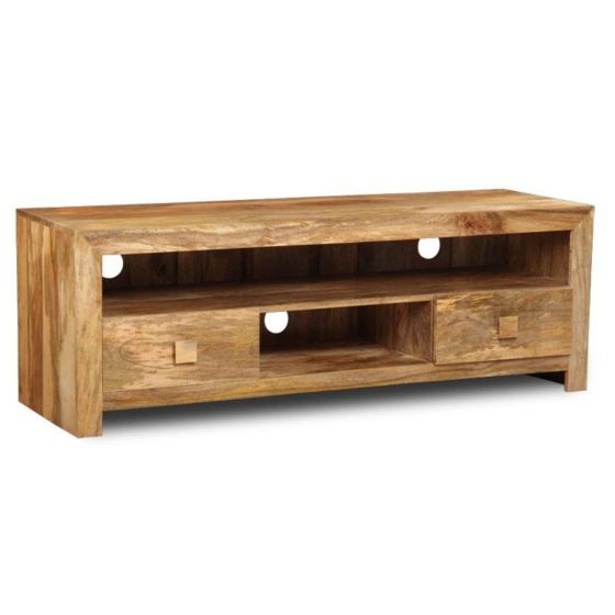 Light Dakota Mango Wood 145cm 2 Drawer Media Unit - Due 8th September