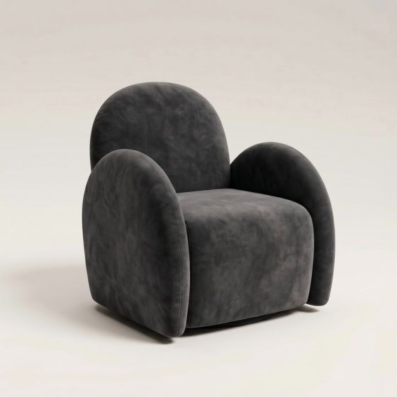 Charcoal Velvet Easy Swivel Chair - In Stock
