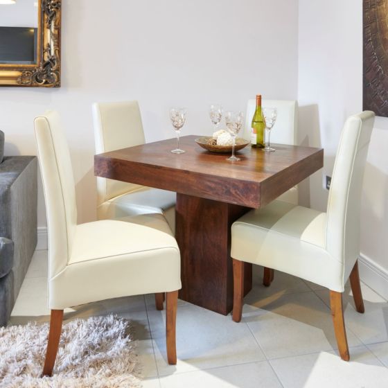 Mango Wood 90cm Cube Dining Table & 4 Madrid Chairs