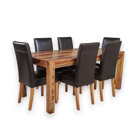 Cube Light 180cm Dining Table & 6 Brown Barcelona Chairs