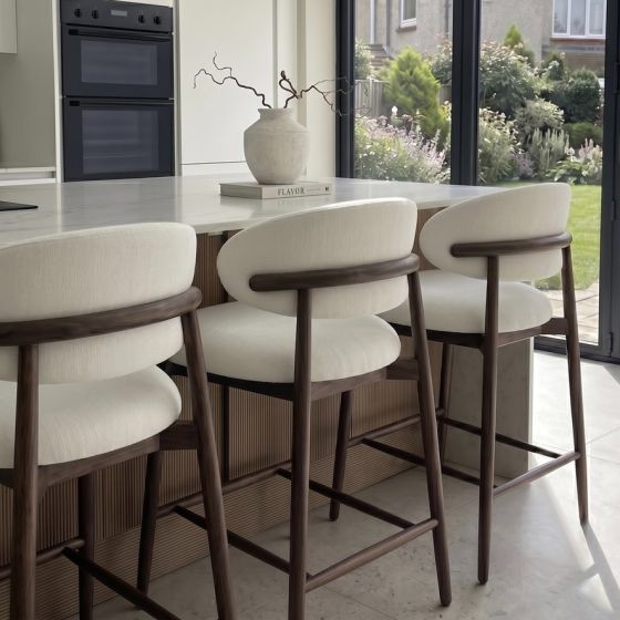Scandi Cream Boucle Oak Bar Stool - In Stock 