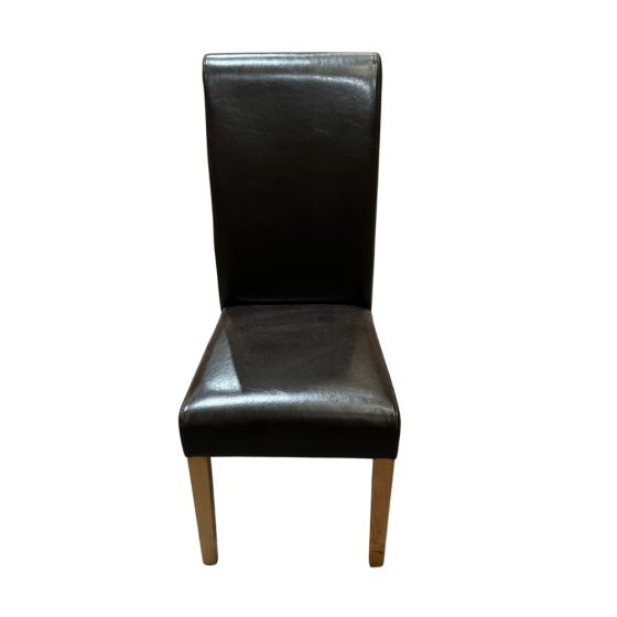 Ex Display Brown Leather Rollback Dining Chair (Dark Leg) (T514) - One Available