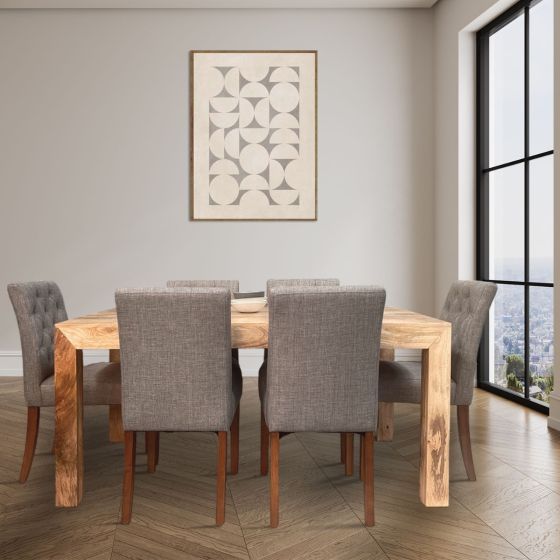 Light Dakota 160cm Dining Table & 6 Milan Button Dining Chairs