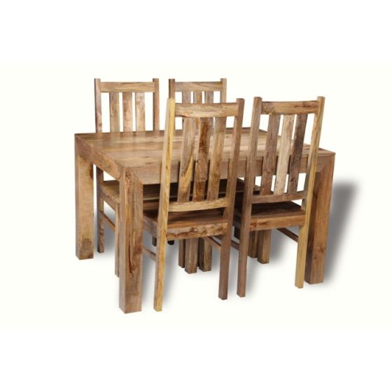 Light Mango Wood 120cm Dining Table & 4 Mango Wood Chairs