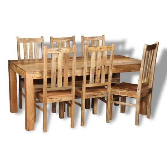 Light Mango Wood 180cm Dining Table & 6 Wooden Chairs