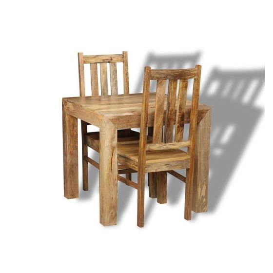 Light Mango Wood 80cm Dining Table & 2 Mango Wood Chairs