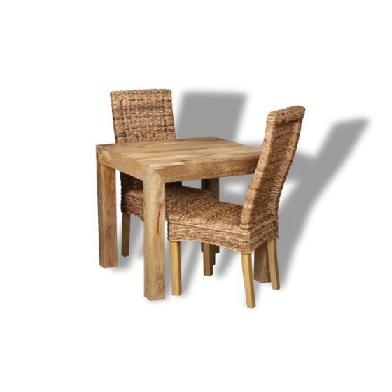 Light Mango Wood 80cm Dining Table & 2 Rattan Chairs