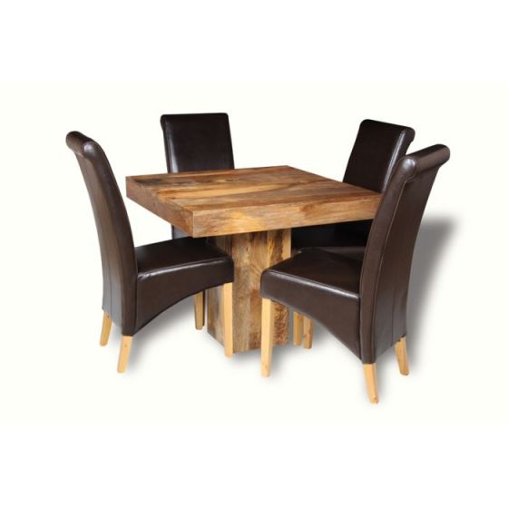 Light Mango Wood 90cm Cube Dining Table & 4 Rollback Chairs
