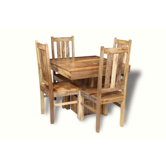 Light Mango WOod 90cm Cube Dining Table & 4 Mango Wood Chairs