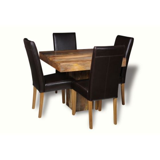 Light Mango Wood 90cm Cube Dining Table & 4 Barcelona Chairs