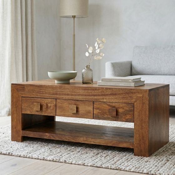 Dakota Mango Wood 110cm 6 Drawer Coffee Table