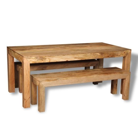 Light Mango Wood 180cm Dining Table & 2 Benches