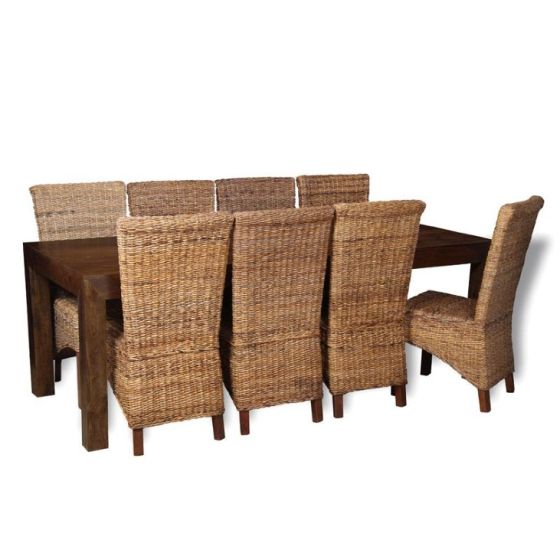 Mango Wood 220cm Dining Table & 8 Rattan Chairs