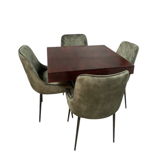 Mango Wood 90cm Cube Dining Table & 4 Henley Velvet Dining Chairs