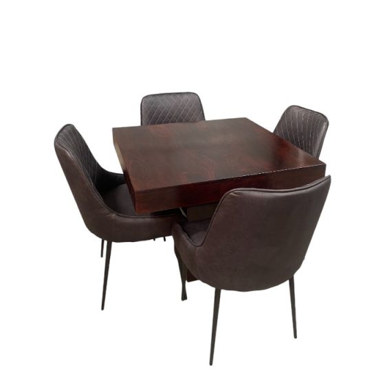 Mango Wood 90cm Cube Dining Table & 4 Henley Faux Leather Dining Chairs