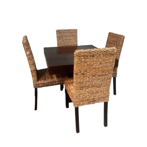 Mango Wood 90cm Cube Dining Table & 4 Rattan Dining Chairs