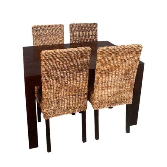Mango Wood 120cm Dining Table & 4 Rattan Dining Chairs