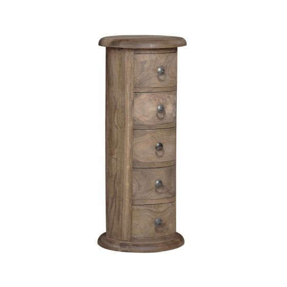 Jali Mango - Natural 32cm 5 Drawer Slim Drum - In Stock