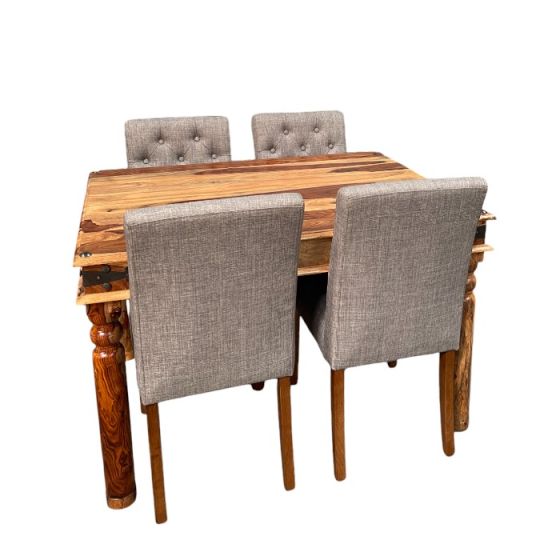 Jali Light 120cm Dining Table & 4 Milan Button Dining Chairs