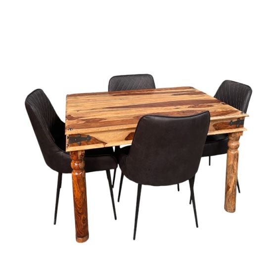 Jali Light 120cm Dining Table & 4 Henley Faux Leather DIning Chair