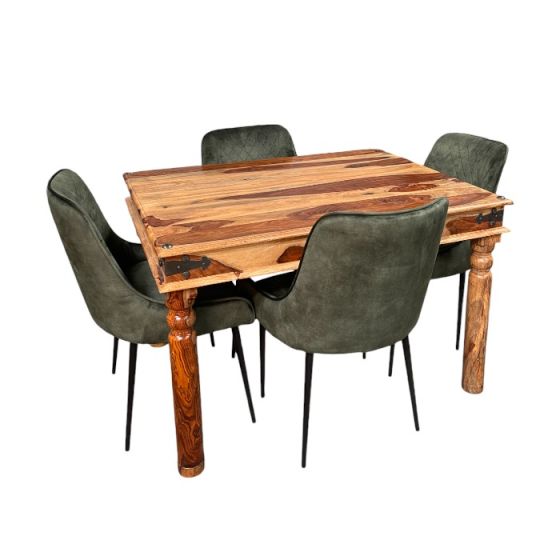 Jali Light 120cm Dining Table & 4 Henley Velvet DIning Chairs