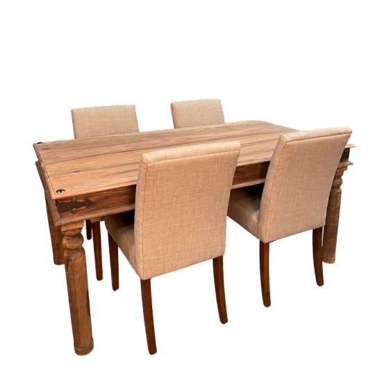 Jali Natural 160cm Dining Table & 4 Milan Dining Chairs