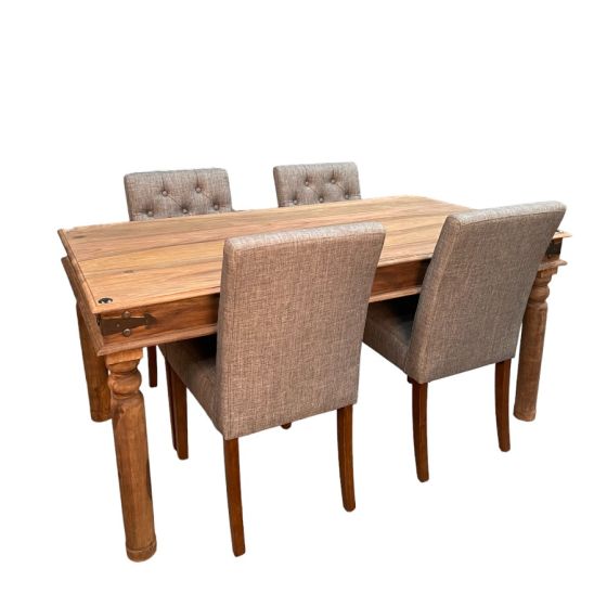 Jali Natural 160cm DIning Table & 4 Milan Button DIning Chairs