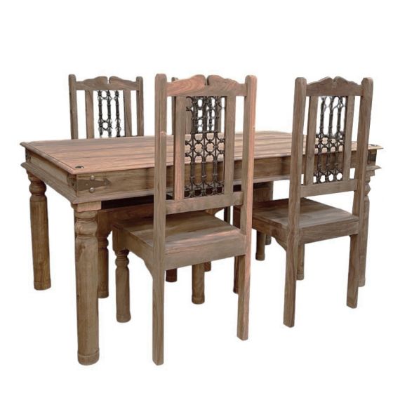 Jali Mango - Natural 160cm Dining Table & 4 Jali Dining Chairs - Due 27th April 