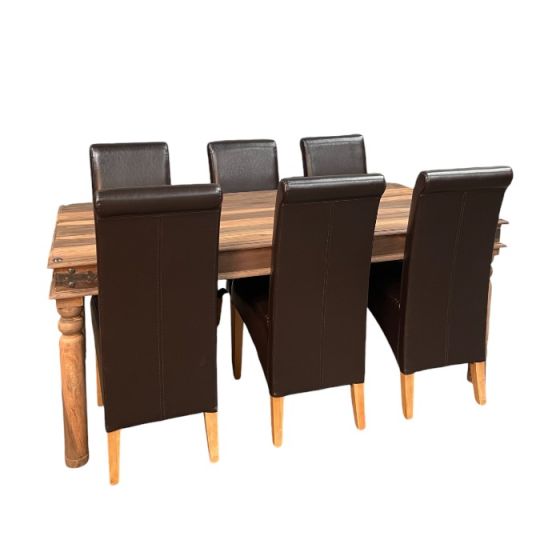 Jali Natural 180cm Dining Table & 6 Leather Rollback DIning Chairs