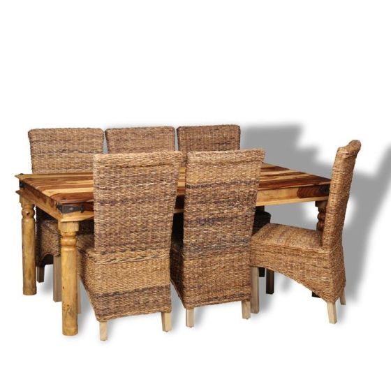 Large Jali Light Dining Table & 6 Rattan Dining Chairs