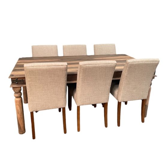 Jali Natural 180cm Dining Table & 6 Milan Dining Chairs