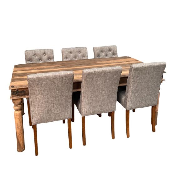 Jali Natural 180cm Dining Table & 6 Milan Button Dining Chairs