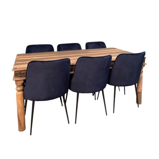 Jaii Natural 180cm Dining Table & 6 Henley Velvet Dining Chairs