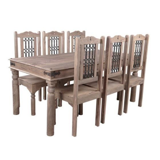 Jali Mango - Natural 180cm Dining Set & 6 Solid Jali Dining Chairs