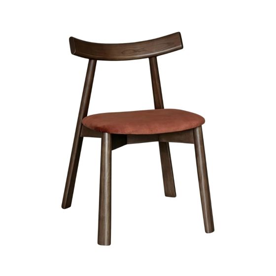 Japandi Rust Orange Velvet Oak Dining Chair (Dark Leg) - Due 30th September