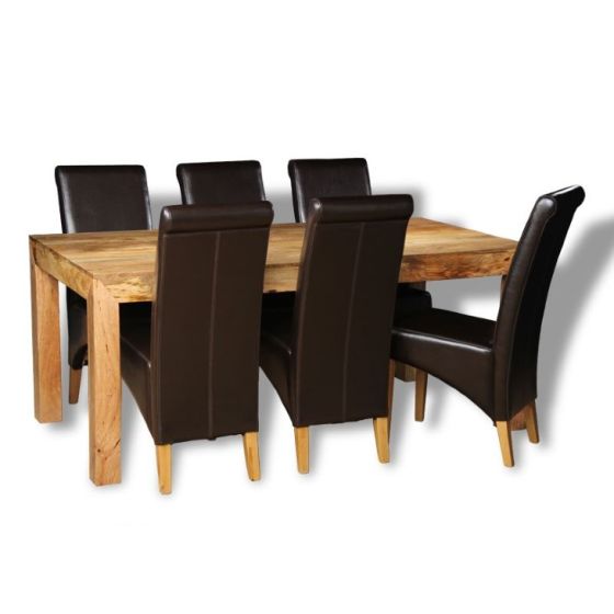 Light Mango Wood180cm Dining Table & 6 Rollback Chairs