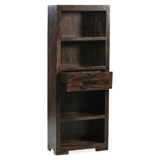 Mango Wood Walnut 65cm 1 Drawer Bookcase