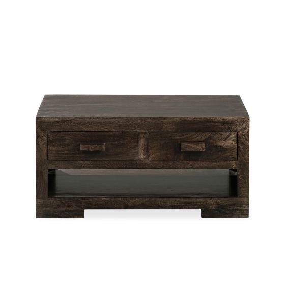 Mango Wood Walnut 90cm 2 Drawer Coffee Table