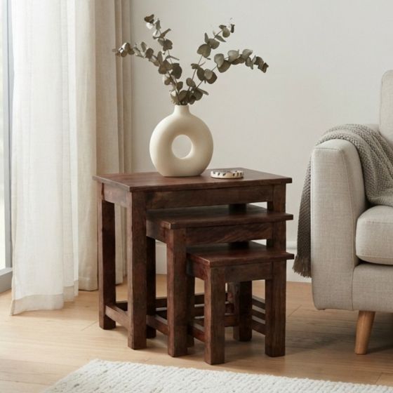 Mango Wood Walnut Nest of Tables - In Stock