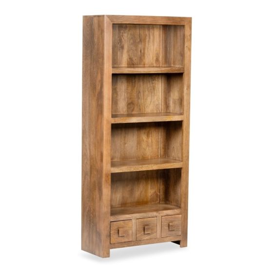 Oak Dakota Mango Wood 76cm 3 Drawer Bookcase