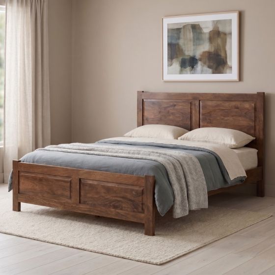 Oak Stain Dakota Mango Wood Bed Frame (2 Sizes) - In Stock
