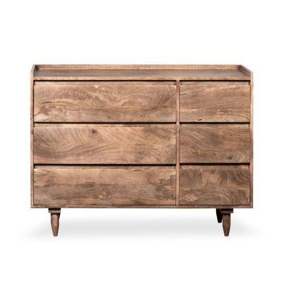 Oak Stain Scandi Mango 115cm 6 Drawer Sideboard - In Stock